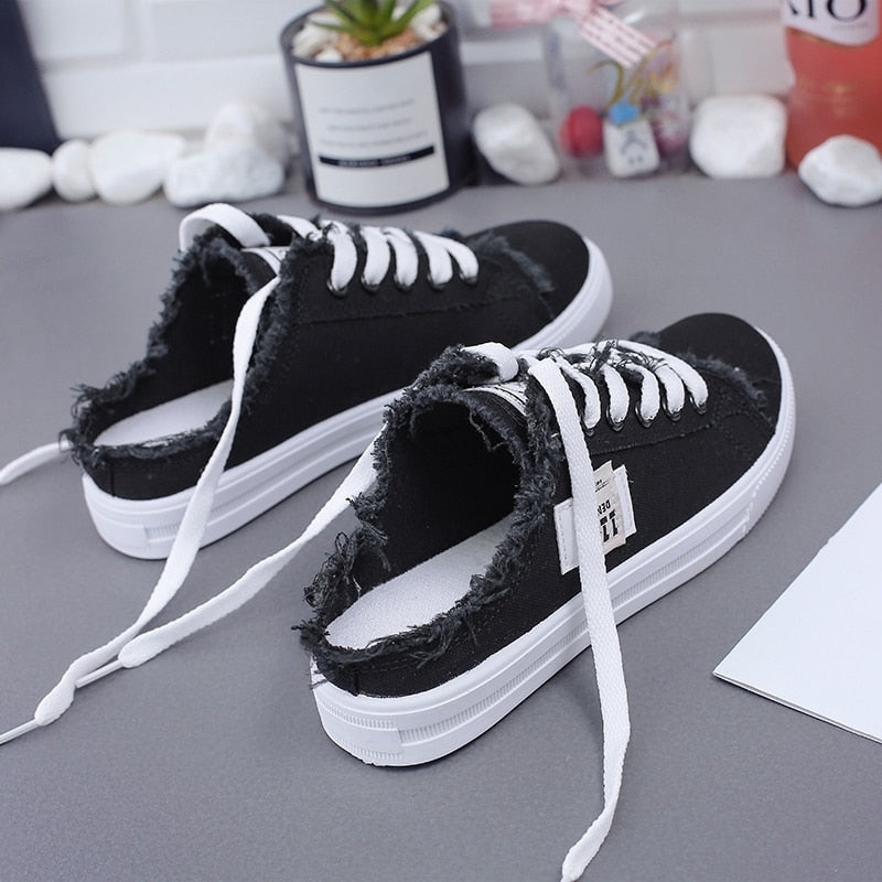 Antmvs Summer Women Loafers Girl's Canvas Shoes Slip-On Half Slippers Breathable Women's Shoes Canvas Sneakers Fashion Flats Shoes