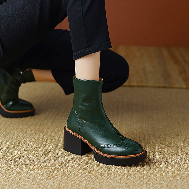 Antmvs  Autumn Winter Women Boots Round Toe Chunky Heel Women Shoes Solid Ankle Boots Platform Shoes Retro Bullock Chelsea Boots