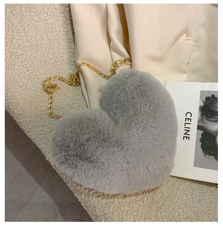 Antmvs Antmvs Fashion Women's Heart Shaped Handbags Cute Kawaii Fur Crossbody Bags Wallet Purse Fluffy Chain Strap Shoulder Bag Lady Handbags