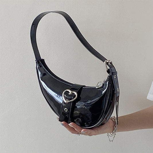 Antmvs Crescent Moon Women's Underarm Bag Patent Leather Cool Girls Love Heart Shoulder Bags Luxury Design Female Party Purse Handbags