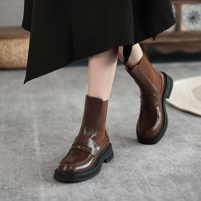 Antmvs Antmvs  Autumn Winter New Chelsea Boots High Quality Casual Round Toe Women's Boots Slip-On Heel Ankle Boots Handmade Women Shoes