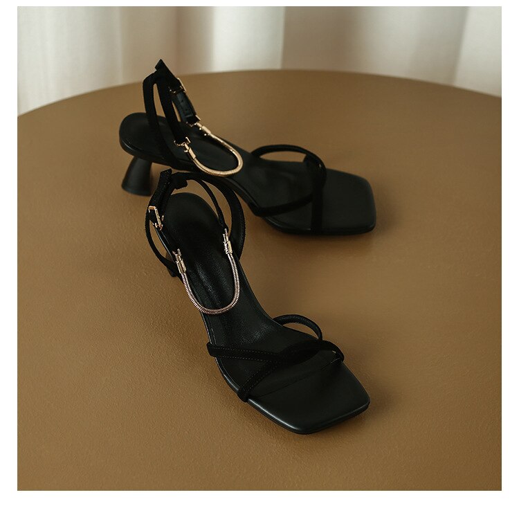 Antmvs Sandals for Women High Heel Summer Thin Ankle Straps Mental Buckle Strap Lady Sandals Elegant Fashion Concise Female Shoes