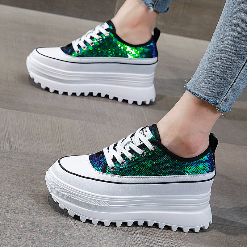 antmvs 7Cm Women Casual Shoes Genuine Leather Platform Wedge Women Fashion Sneakers Chunky Shoes Za Bling Bling Spring Autumn