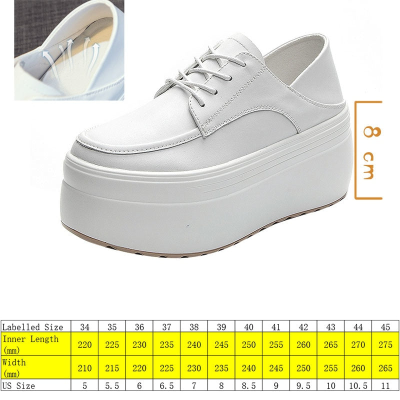 antmvs  8Cm Height Increased Genuine Leather Women Casual Shoes Chunky Sneakers Platform Flats Women Vulcanized Shoes Za Fashion