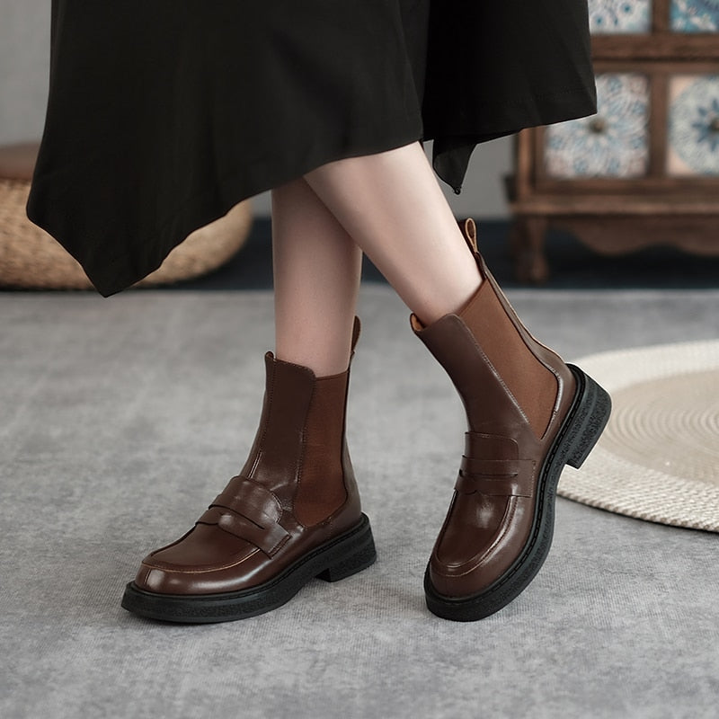 Antmvs Antmvs  Autumn Winter New Chelsea Boots High Quality Casual Round Toe Women's Boots Slip-On Heel Ankle Boots Handmade Women Shoes