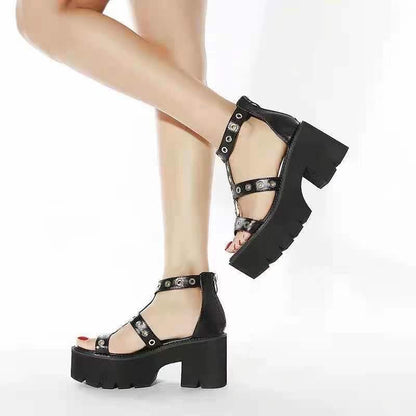 antmvs  Summer Women Platform Sandals Metal Ring Cutout High Heels Punk Goth Platform Shoes Ladies Heel Sandalias Sandales Femmes Été