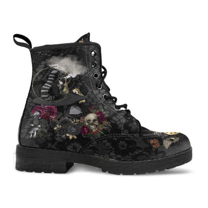 antmvs Skull Flower Print High-Top Boots Women Boot Autumn Winter Fashion Women Tooling Ankle Boots Women Boots Women Botas Mujer