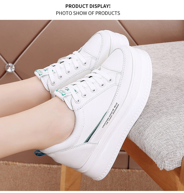 antmvs  8Cm Leather Microfiber Women Casual Shoes Platform Wedge Hidden Heel Summer Shoes Platform Chunky Sneakeers Fashion White