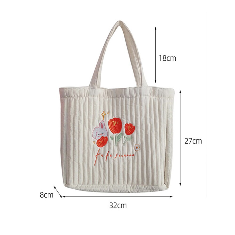 Antmvs Antmvs Flower Design Tulip Embroidery Handheld Tote Bag Students In Class Canvas Bag Simple Shopping Bag Handbag