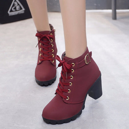 Antmvs   New Spring Winter Women Pumps Boots High Quality Lace-Up European Ladies Shoes PU High Heels Boots Fast Delivery