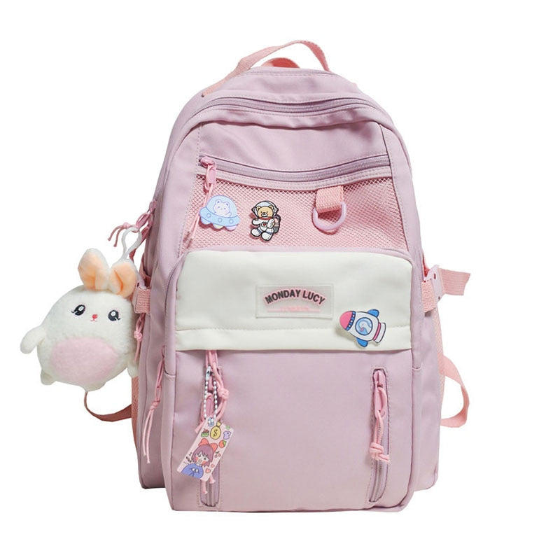 Antmvs Antmvs  Nylon Waterproof Women Backpack College Style Pure Color Schoolbag For Teenage Girls Cute Casual Travel Backpack Bookbag