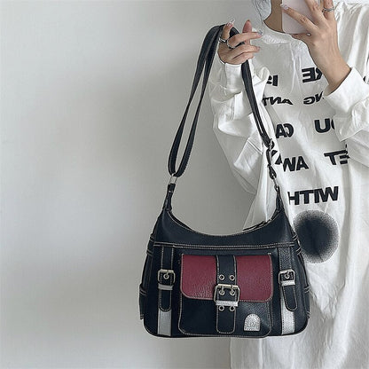 Antmvs Antmvs  Y2K Vintage High Quality PU Leather Shoulder Bag tote Women's Hip hop Messenger Bag Large Capacity Handbag Commuter Bag Female