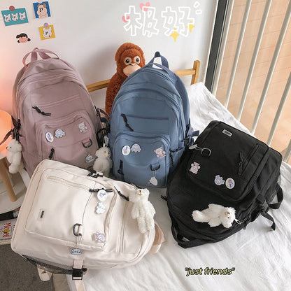 Antmvs Antmvs  Harajuku Cute School Bag For Girls Multi Pocket Waterproof Nylon Women Backpack Fashion Travel Backbags Large Capacity Bookbags