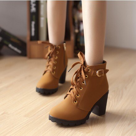 Antmvs   New Spring Winter Women Pumps Boots High Quality Lace-Up European Ladies Shoes PU High Heels Boots Fast Delivery