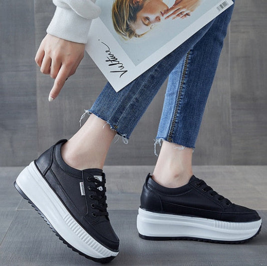 antmvs  Genuine Leather 8Cm Dad Shoes Chunky Sneakers Platform Heel Wedge Women Winter Shoes Vulcanized Sneakers Tenis De Mujer