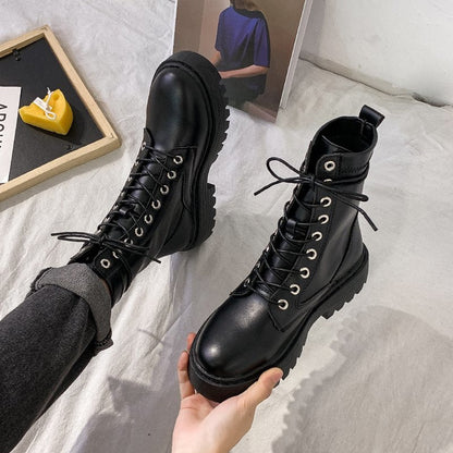 Antmvs New Mid Calf Boots Women Autumn Winter Fashion Lace-Up Zipper Botas Mujer Boots Sports Platform Heel Ladies Shoes  Flat