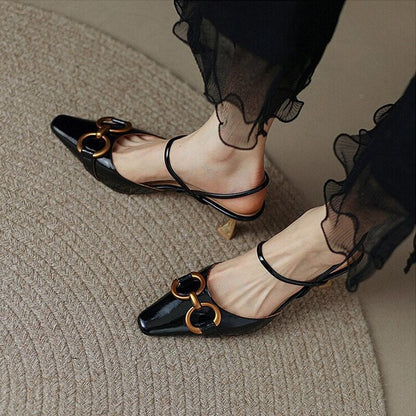 Antmvs Patent Leather Ladies Sandals Summer   Concise Pointed Buckle Women's Shoes Fashionable Elegant Shallow Mouth Female Stiletto