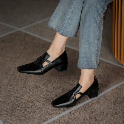 Antmvs  French Retro Shoes Slip-On Women Shoes Fashion Spring/Autumn Shallow Women Pumps Square Toe Thick Heel Shoes Woman Handmade