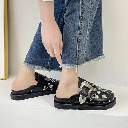 Antmvs Summer Women Slippers Platform Rivets Punk Rock Leather Mules Creative Metal Fittings Casual Party Shoes Female Outdoor