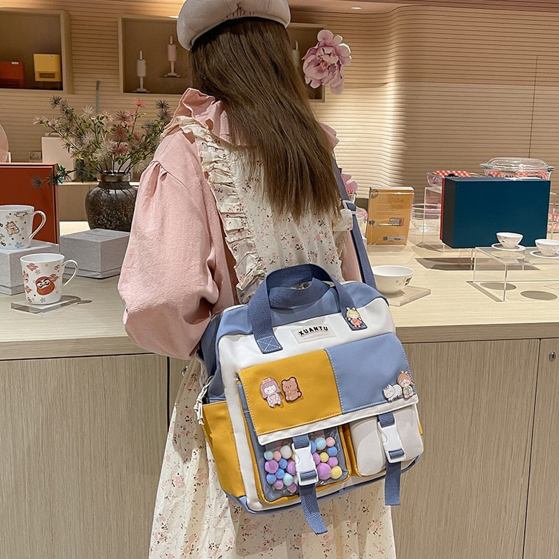 Antmvs Antmvs  Contrast Color Korean Style Women's Backpack Women's Bag  Trend Multifunctional Schoolgirl's Nylon Fabric School Bag Kawaii