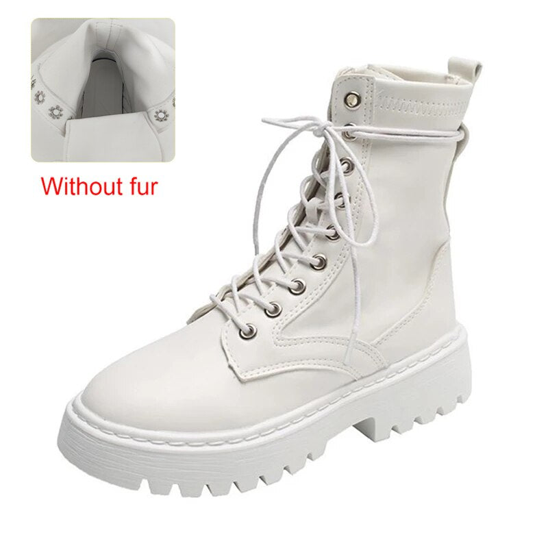 Antmvs New Mid Calf Boots Women Autumn Winter Fashion Lace-Up Zipper Botas Mujer Boots Sports Platform Heel Ladies Shoes  Flat