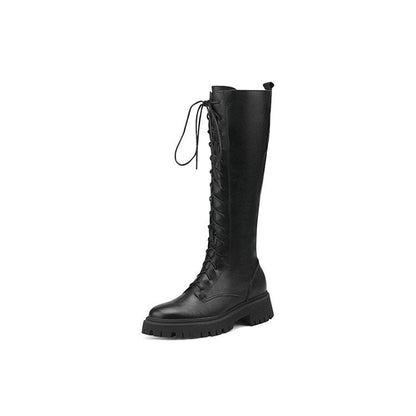 Antmvs New Knee-High Boots Winter Women Shoes Split Leather Women Boots Chunky High Boots Solid Platform Shoes For Women Knight Boots