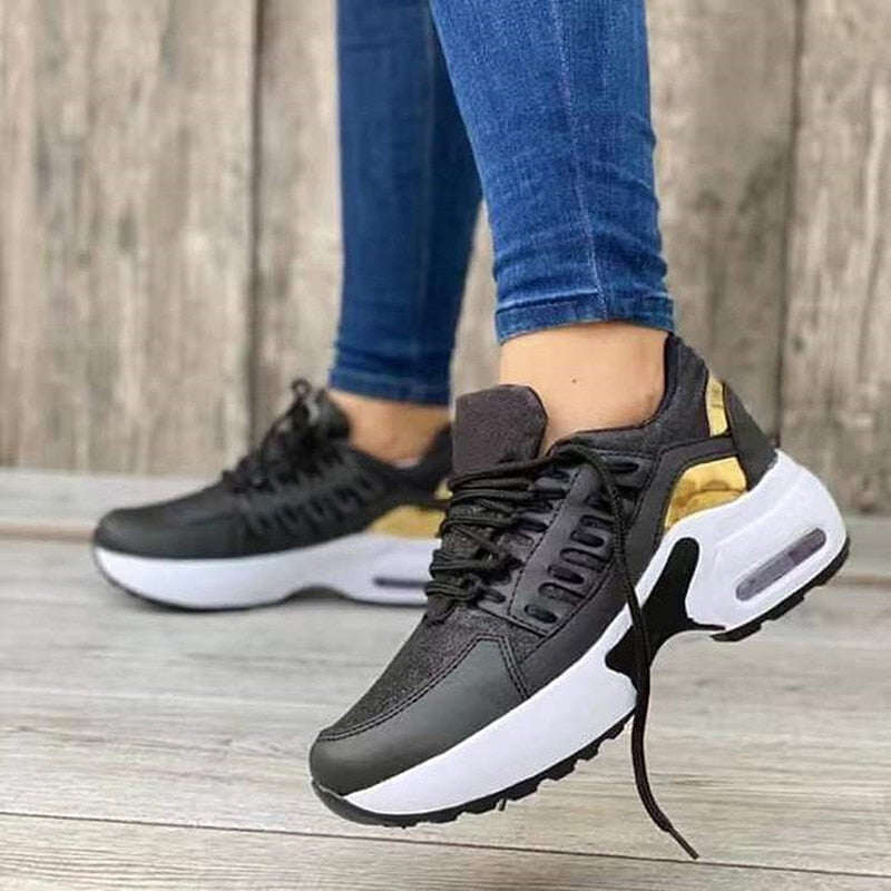 Antmvs  Women Sports Sneakers Leisure Mesh Breathable Mixed Color Ladies Shoes Female Flat Platform Round Toe Height Increasing Footwear