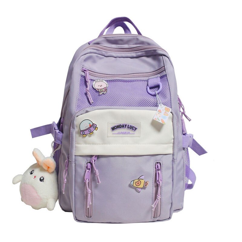 Antmvs Antmvs  Nylon Waterproof Women Backpack College Style Pure Color Schoolbag For Teenage Girls Cute Casual Travel Backpack Bookbag