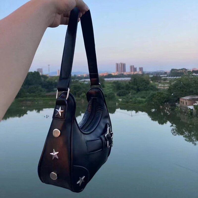 Antmvs Antmvs Vintage Star Handbags for Women Fashion Hobos Shoulder Underarm Bag Ladies Clutch Pu Leather Female Armpit Purses Y2k Cool Bag