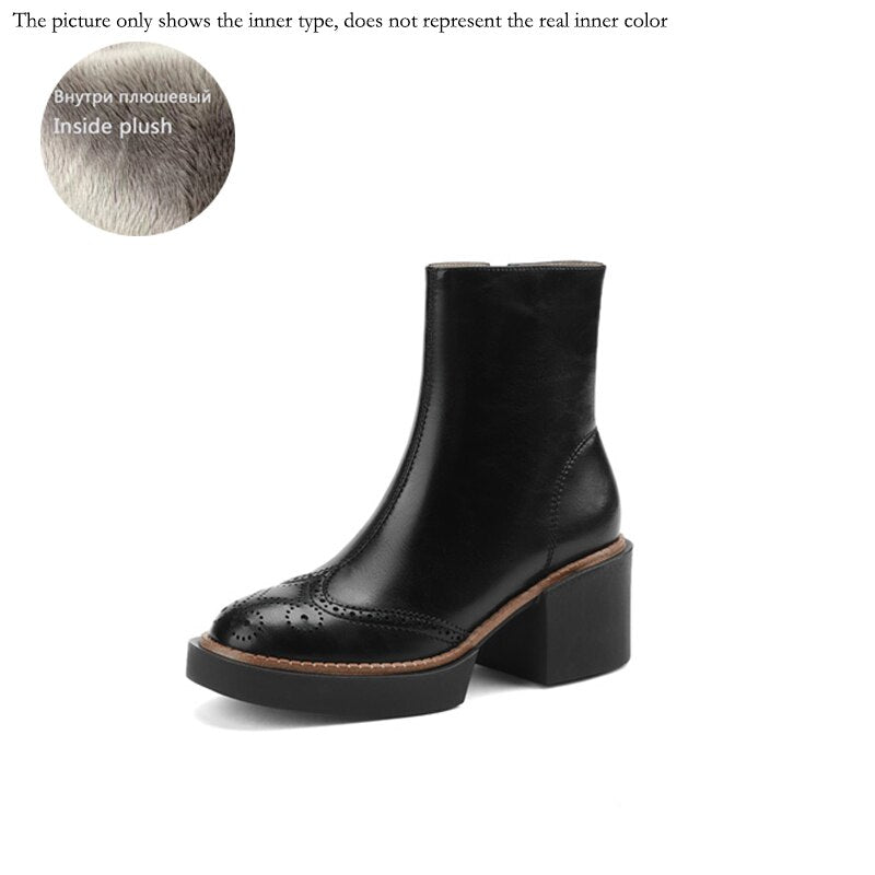 Antmvs  Autumn Winter Women Boots Round Toe Chunky Heel Women Shoes Solid Ankle Boots Platform Shoes Retro Bullock Chelsea Boots