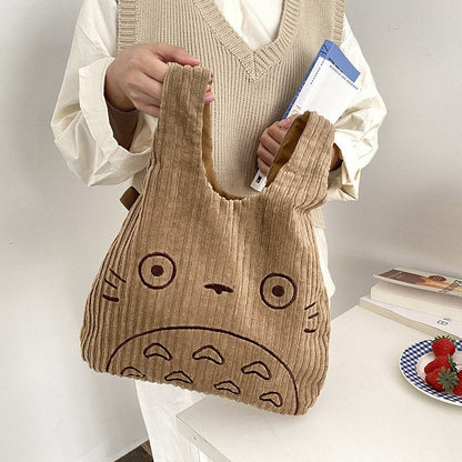 Antmvs Antmvs Cartoon Totoro Embroidery Lamb Fabric Handbag for Women Girls Japan INS Shoulder Bag Tote Bag Soft Fur Shopper Bag Dropshipping