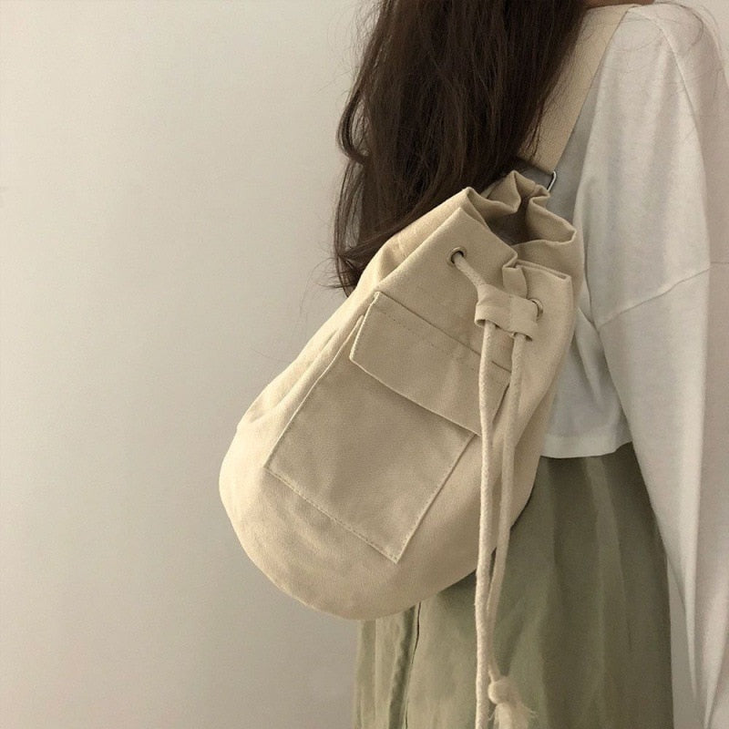 Antmvs Antmvs  Bucket Bag Pocket Canvas Drawstring Diagonal Straddle Bag One Shoulder Large Capacity Men's and Women's Backpack