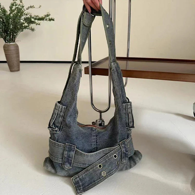 Antmvs Antmvs - Trendy Women Vintage Denim Punk Shoulder Bag Design Y2k Streetwear Grunge Handbag Cool Girls Retro Gothic Casual Underarm Bags