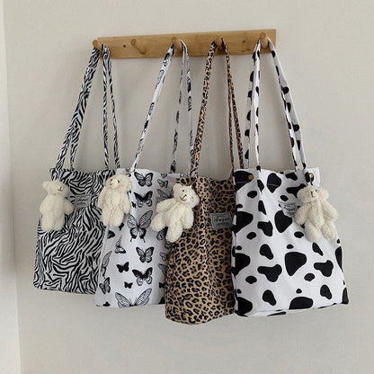 Antmvs Antmvs Korean Chic Big Casual Tote Bag Leopard Shoulder Bag Ladies Canvas Bag New Shopping Bag Student Print Handbag Bolsa Mujer