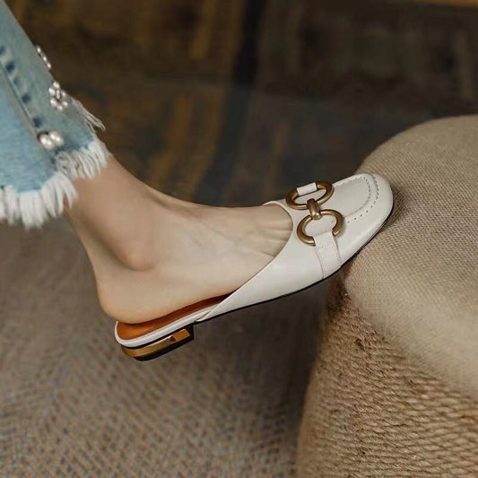 Antmvs French Retro Ladies Slippers Classic Summer New Flat-heeled Women's Sandals Comfortable Square Head Lazy Female Muller Shoes