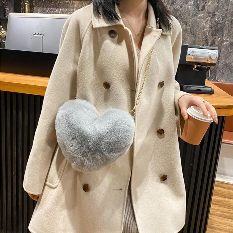 Antmvs Antmvs Fashion Women's Heart Shaped Handbags Cute Kawaii Fur Crossbody Bags Wallet Purse Fluffy Chain Strap Shoulder Bag Lady Handbags