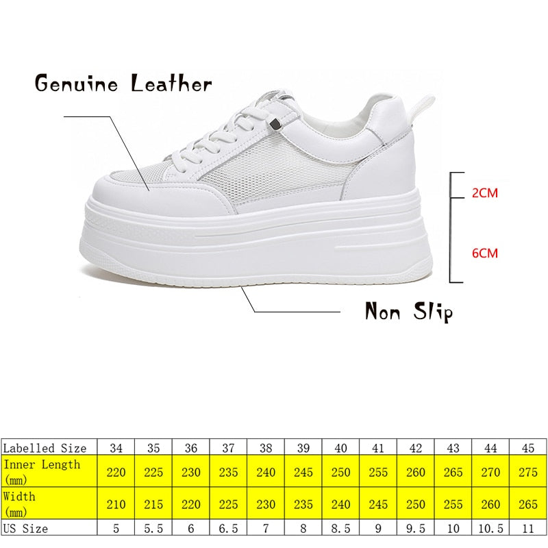 antmvs  8Cm Genuine Leather Women Casual Shoes Chunky Sneakers Platform Wedge Hidden Heel Women Leisure Shoes Spring Autumn White