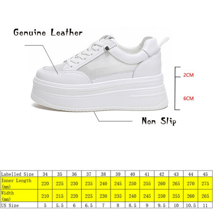 antmvs  8Cm Genuine Leather Women Casual Shoes Chunky Sneakers Platform Wedge Hidden Heel Women Leisure Shoes Spring Autumn White