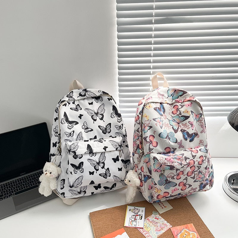 Antmvs Antmvs  Butterfly Pattern Korean Version University Student Backpack Girls' Nylon Bag Without Pendant Short Distance Travel Bag Portable