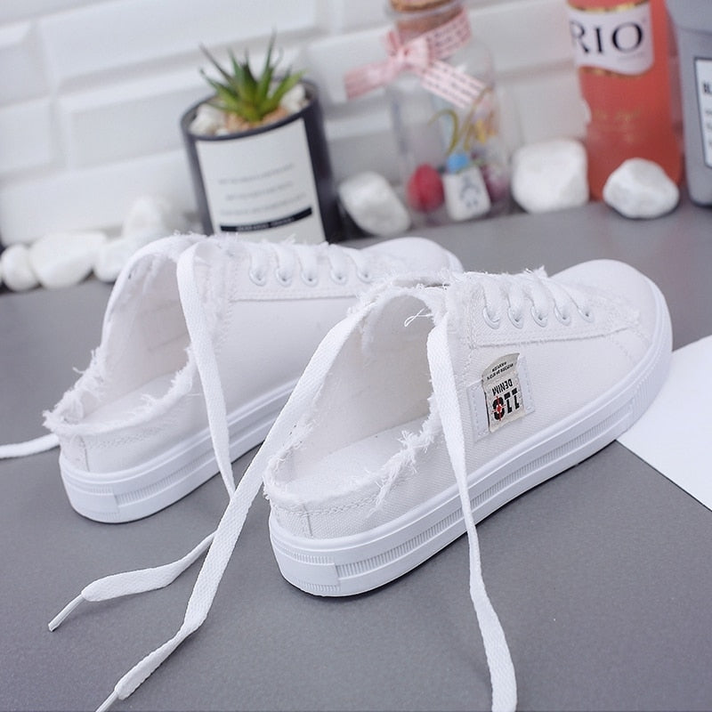 Antmvs Summer Women Loafers Girl's Canvas Shoes Slip-On Half Slippers Breathable Women's Shoes Canvas Sneakers Fashion Flats Shoes