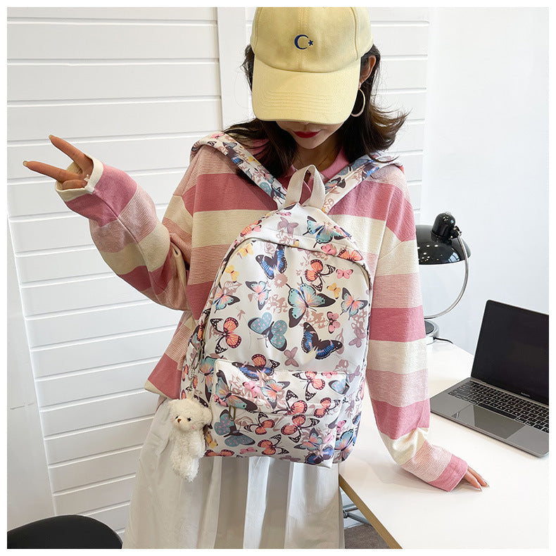 Antmvs Antmvs  Butterfly Pattern Korean Version University Student Backpack Girls' Nylon Bag Without Pendant Short Distance Travel Bag Portable