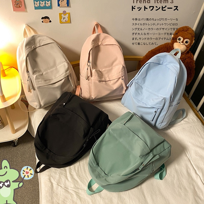 Antmvs Antmvs  Simple Solid Color Backpack Women  Waterproof Nylon School Bags For Teenager Girls Bookbag Lady Travel Backbag Shoulder Bag