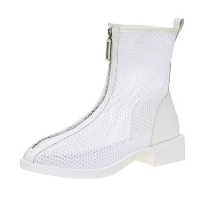 antmvs  Women  Summer Thin Section Breathable Thick Heel Boot Mesh Hollow Chelsea Short Boot Female High Top Sandal Sandalias