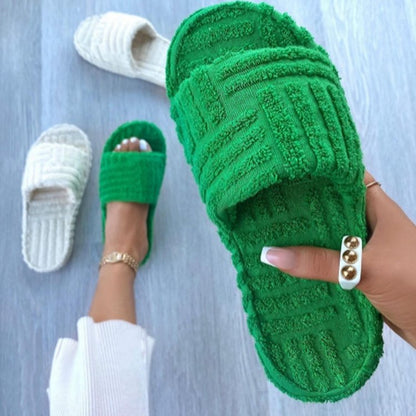 antmvs  Women's Open-Toe Platform Shoes Green Corduroy Flat Slippers Outdoor Women's Sandals Summer Flip Flops Женские Тапочки