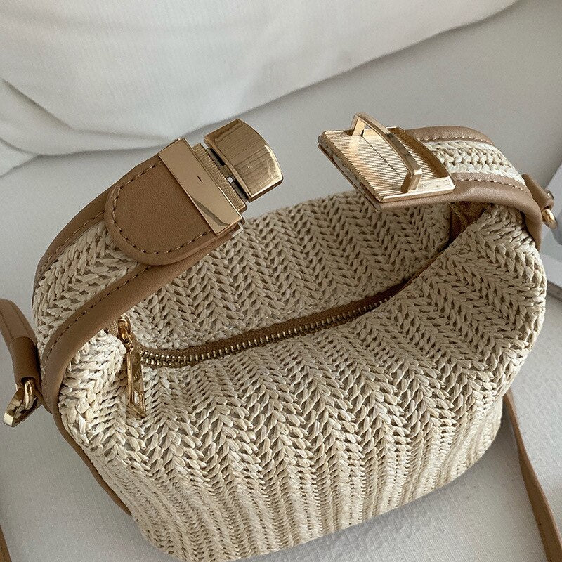 Antmvs Antmvs Woven Beige Grass Crossbody Bag Boho-chic Handbag Crochet Straw Shoulder Bag Summer Beach Bag Women Makeup Bag Travel Bag