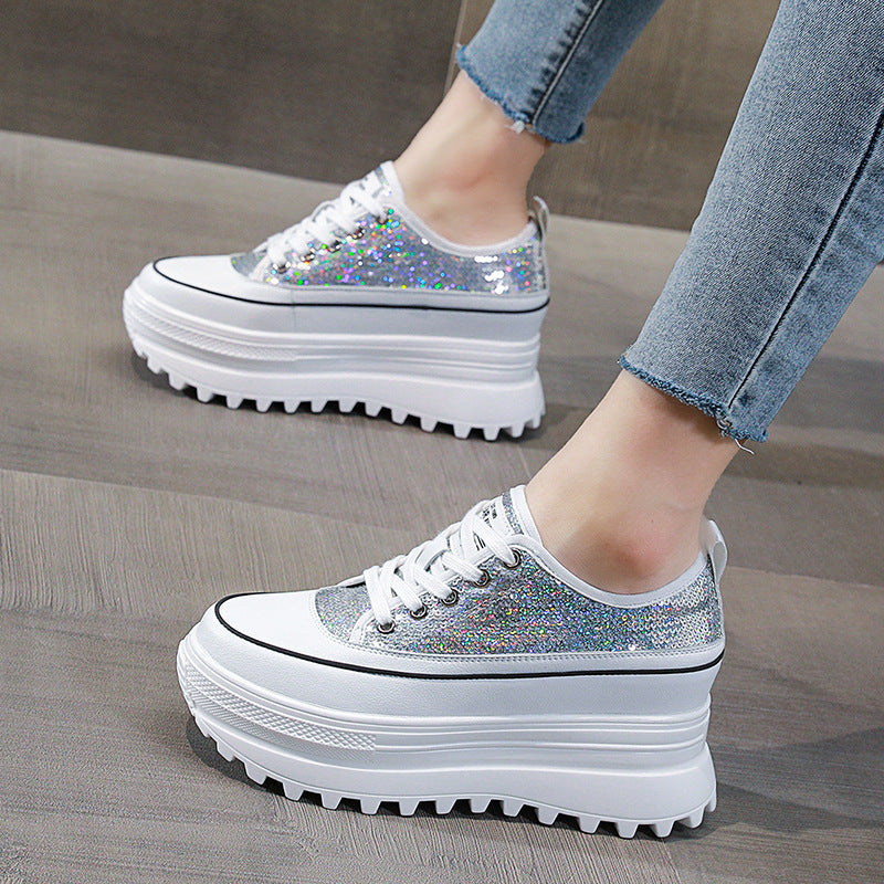 antmvs 7Cm Women Casual Shoes Genuine Leather Platform Wedge Women Fashion Sneakers Chunky Shoes Za Bling Bling Spring Autumn