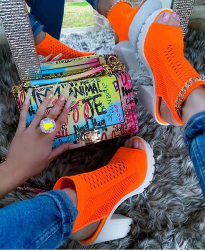 Antmvs   Summer New Fish Mouth Thick Heels High Heels Fashion Sandals Large Size Deodorant Breathable Women's Sandals 36-43