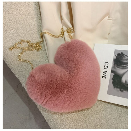 Antmvs Antmvs Fashion Women's Heart Shaped Handbags Cute Kawaii Fur Crossbody Bags Wallet Purse Fluffy Chain Strap Shoulder Bag Lady Handbags