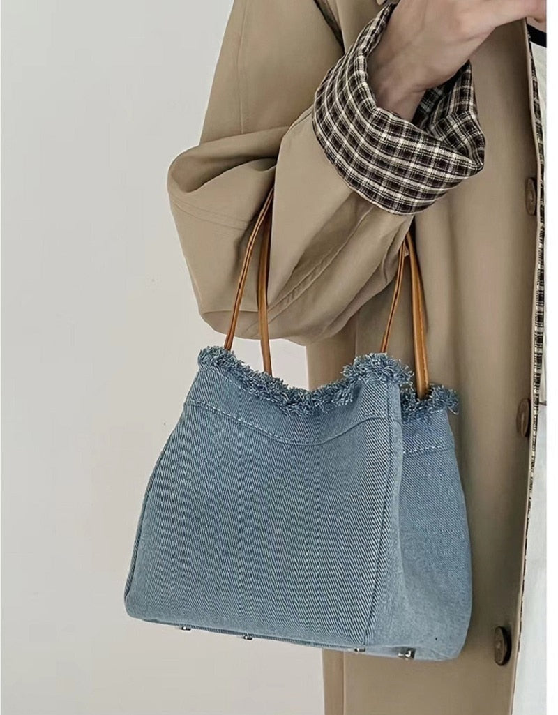 Antmvs Antmvs  Women's Bag  New High Capacity Denim Canvas Portable Bucket Bag Fashion Versatile Vegetable Basket Handbag