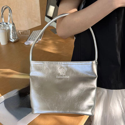 Antmvs Antmvs Fashion Solid Color Ladies Clutch Purse Handbags Simple PU Leather Women's Bucket Shoulder Bag Cute Letter Female Tote Bags